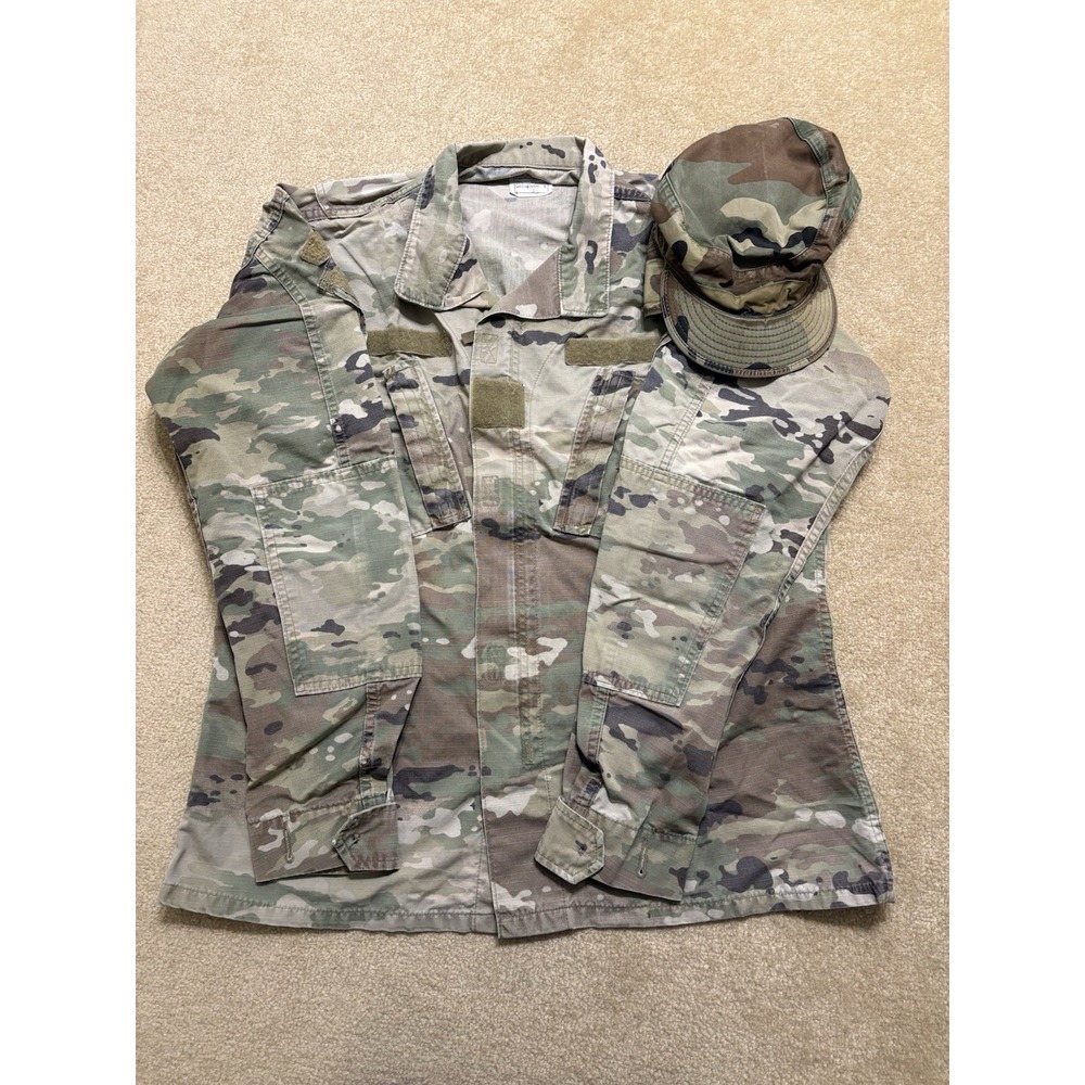 US Army Combat Coat Camo Unisex Medium Perimeter Insect Guard and Cap Size 7 3/4